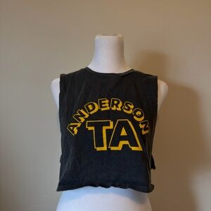 Tracy Anderson TA Black Cropped Muscle Tee with Yellow Graphic
